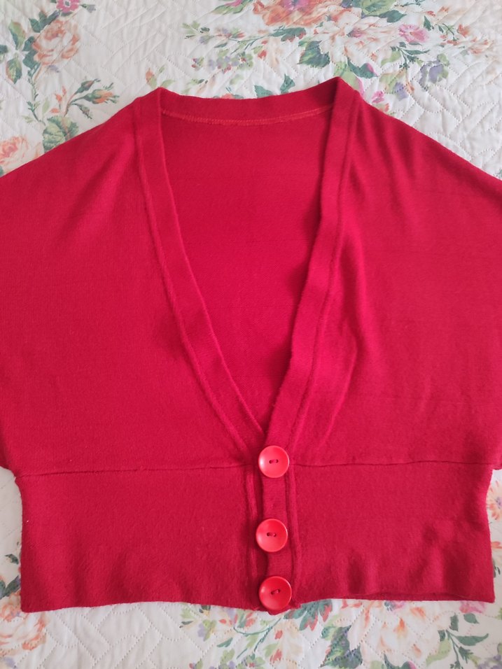 Düğmeli Kırmızı V-Yaka Hamile Hırkası - Görsel 4