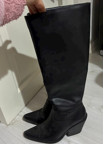 Siyah Deri Dizüstü Stiletto Topuklu Bot - Görsel 3