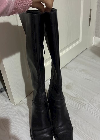 Siyah Deri Dizüstü Stiletto Topuklu Bot - Görsel 2