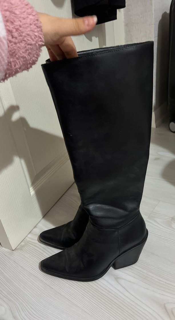 Siyah Deri Dizüstü Stiletto Topuklu Bot - Görsel 3