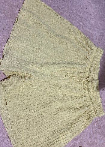 Sarı Mini Keten Kadın Şort - Görsel 2