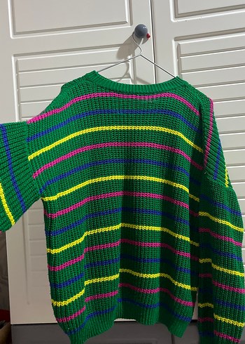 Çizgili Renkli Örgü Kadın Kazak - Görsel 2