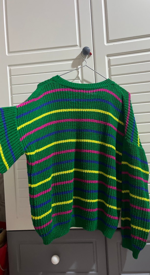 Çizgili Renkli Örgü Kadın Kazak - Görsel 2