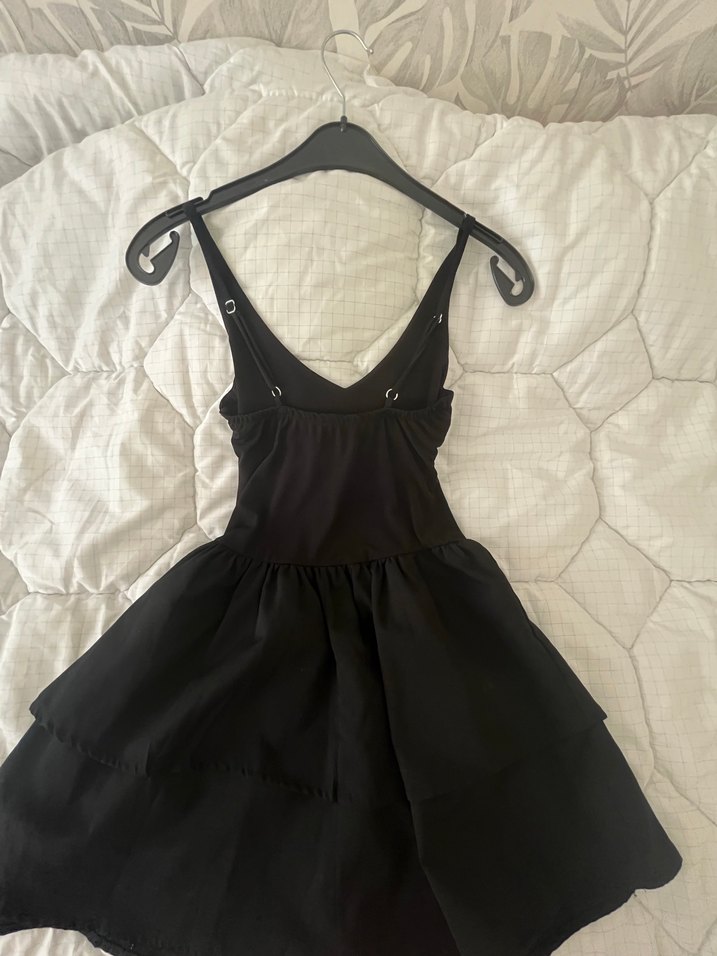 Siyah Drapeli V Yaka Midi Gotik Elbise - Görsel 3