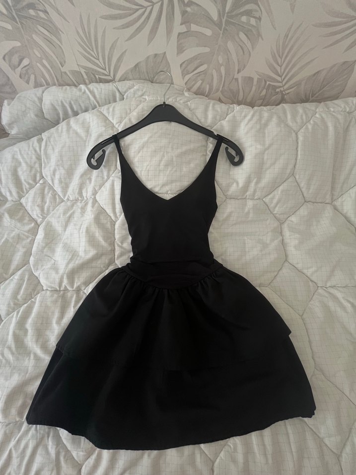 Siyah Drapeli V Yaka Midi Gotik Elbise - Görsel 2