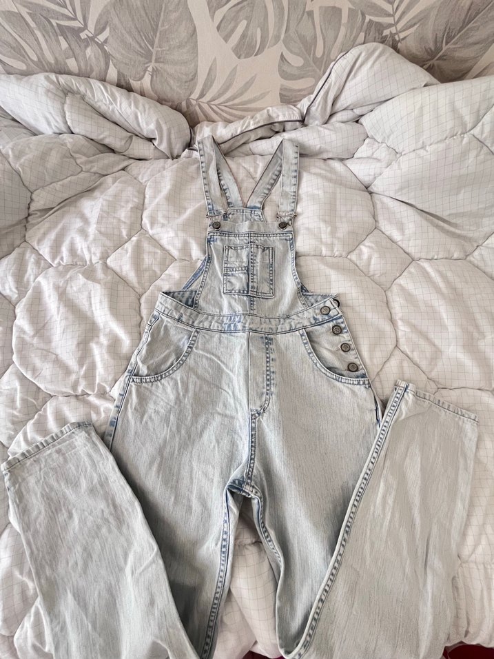 Kızlar için Gri Kot Askılı Bol Kesim Tulum - Görsel 2