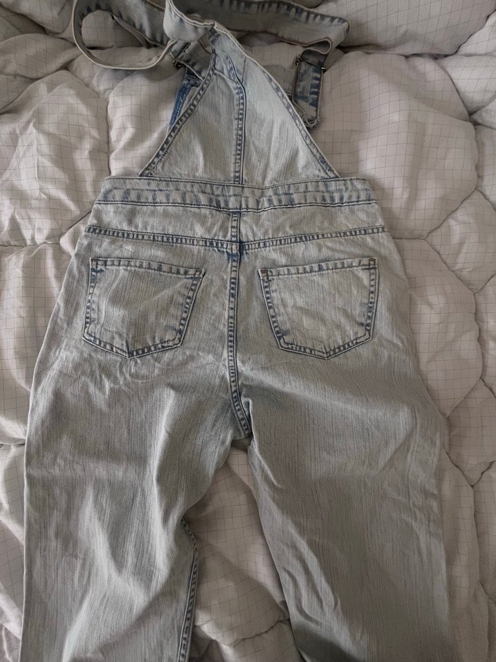 Kızlar için Gri Kot Askılı Bol Kesim Tulum - Görsel 3