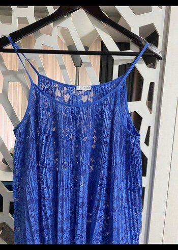 Mavi Dantel Detaylı Bohem Bluz
