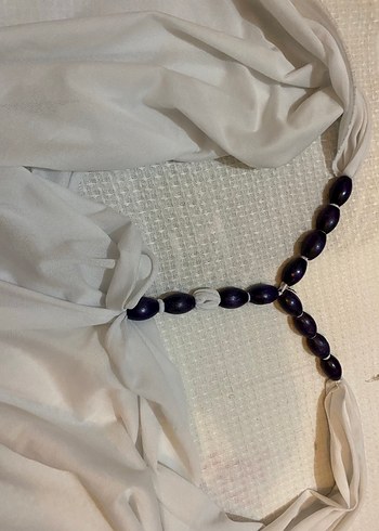 Pareo transparan beyaz boncuk askılı - Görsel 4