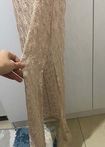 Dantel Detaylı Bej Bohem Uzun Plaj Elbisesi - Görsel 4