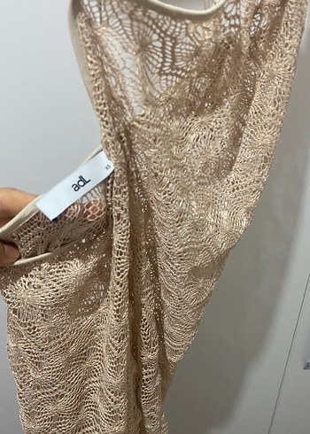 Dantel Detaylı Bej Bohem Uzun Plaj Elbisesi - Görsel 5