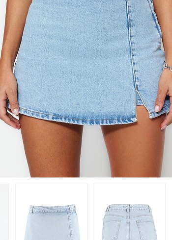 Düğmeli Mavi Midi Denim şort etek