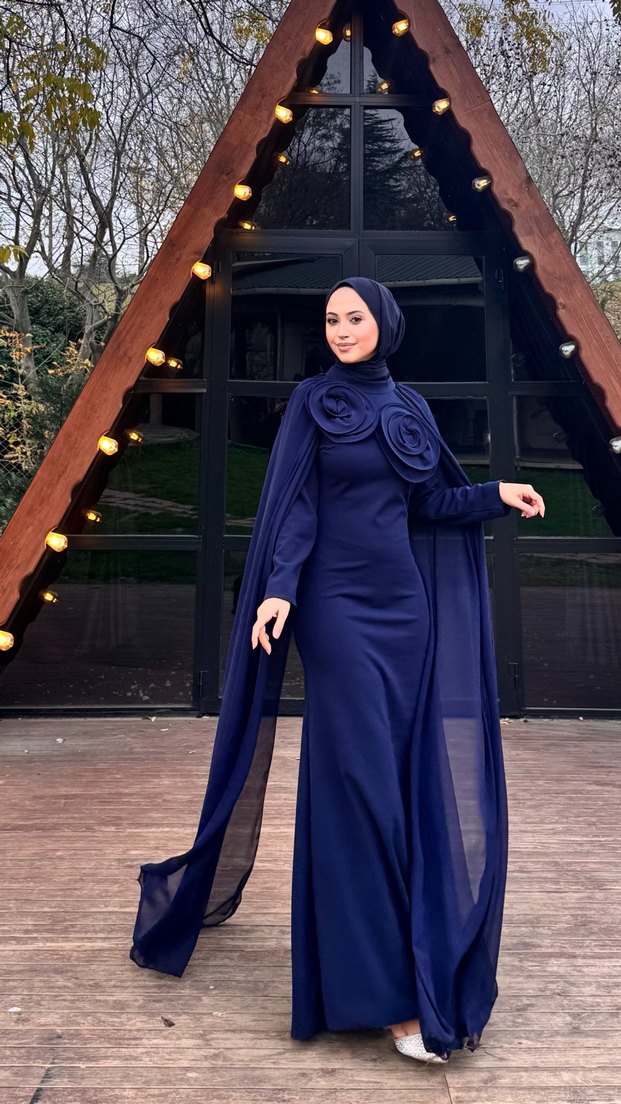Lacivert hem tesettür hem açık abiye - Görsel 4