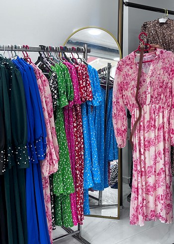 Pembe Çiçek Desenli Uzun Bohem Elbise - Görsel 2