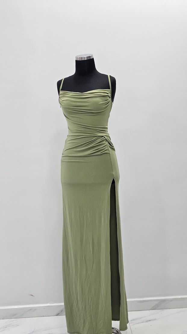 Drapeli Uzun Askılı Kadın Abiye Elbise - Görsel 2