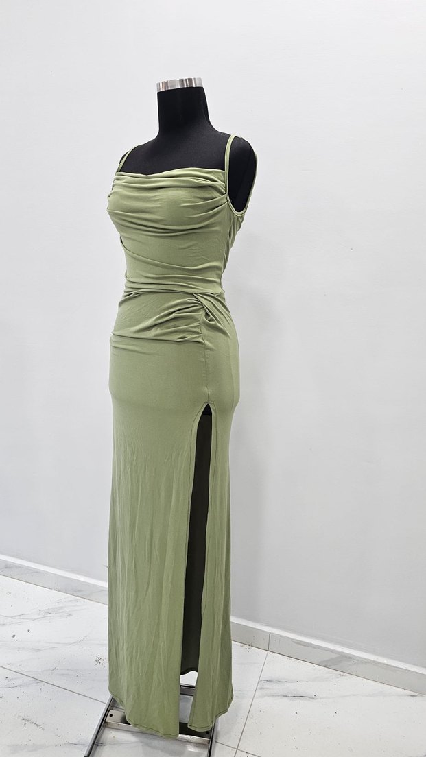 Drapeli Uzun Askılı Kadın Abiye Elbise - Görsel 3