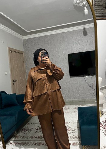 Transparan Detaylı Kahverengi Kadın Takım - Görsel 5