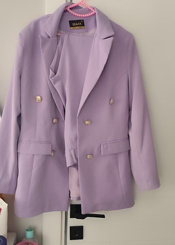 Mor Düğmeli Kadın Blazer Ceket takım