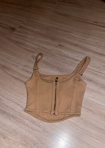 Bej Keten Kumaşlı Midi Büstiyer - Görsel 2