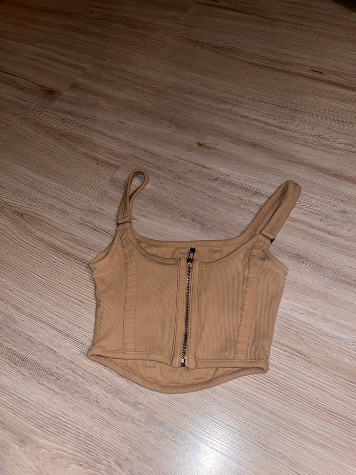 Bej Keten Kumaşlı Midi Büstiyer - Görsel 2