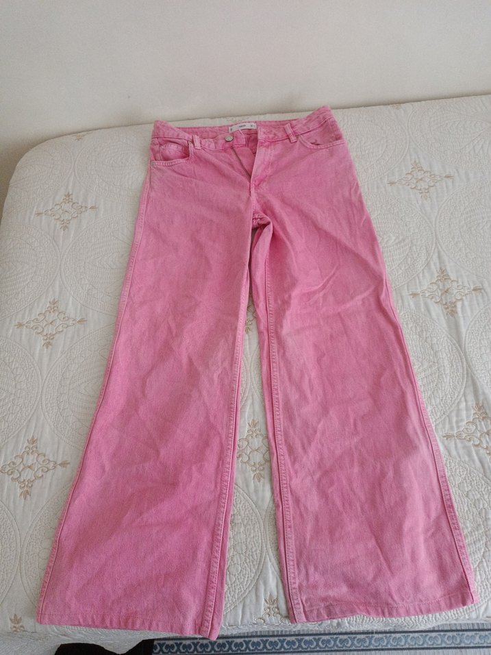 MNG Düğmeli Pembe Kadın Denim Pantolon - Görsel 4