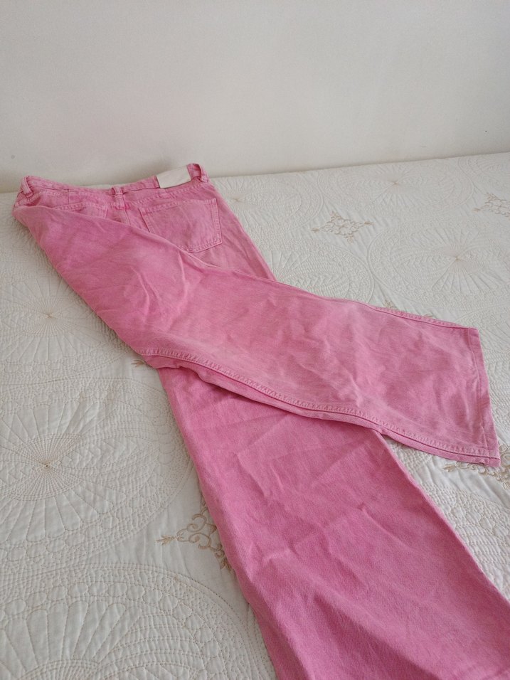 MNG Düğmeli Pembe Kadın Denim Pantolon - Görsel 2