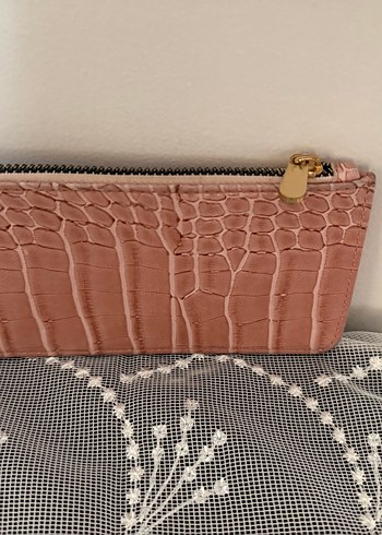 Pembe Yılan Desenli Deri Fermuarlı Kadın Cüzdan