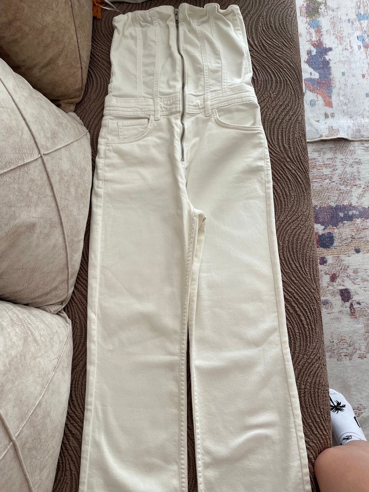 Beyaz renkli Midi Boy Regular Fit Kadın Kot Pantolon PULL&BEAR - Görsel 5