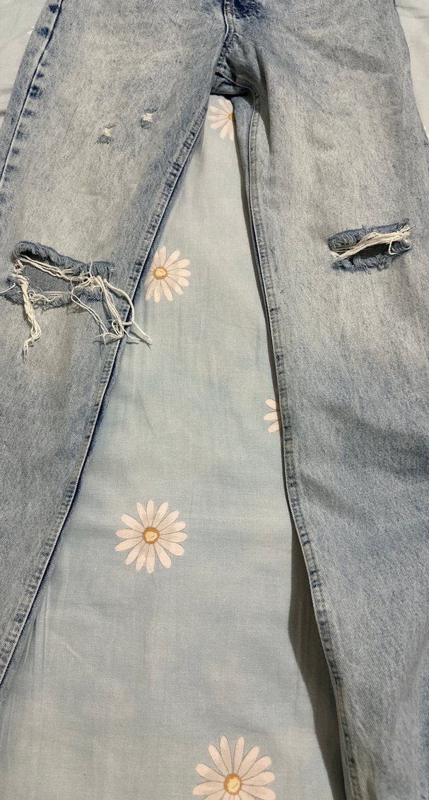 Düğmeli Gri Mavi Bol Kesim Midi Kot Pantolon - Görsel 2