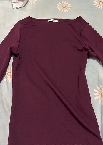 Bordo Saten Görünümlü Kadın Uzun Kollu Tişört