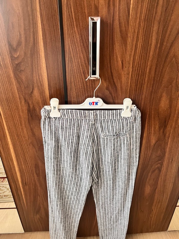 Gri Çizgili erkek çocuk Keten Pantolon - Görsel 2