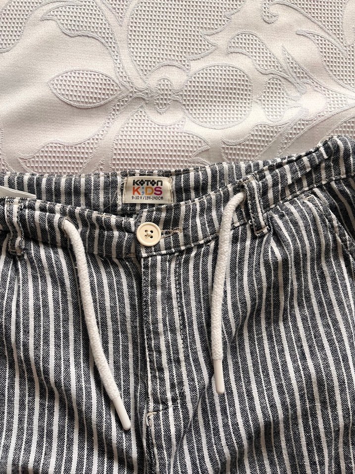 Gri Çizgili erkek çocuk Keten Pantolon - Görsel 3