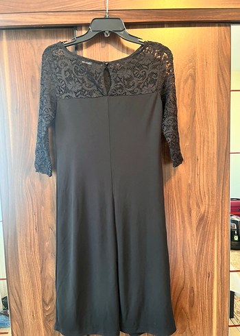 Dantel Detaylı Siyah Midi Elbise - Görsel 2