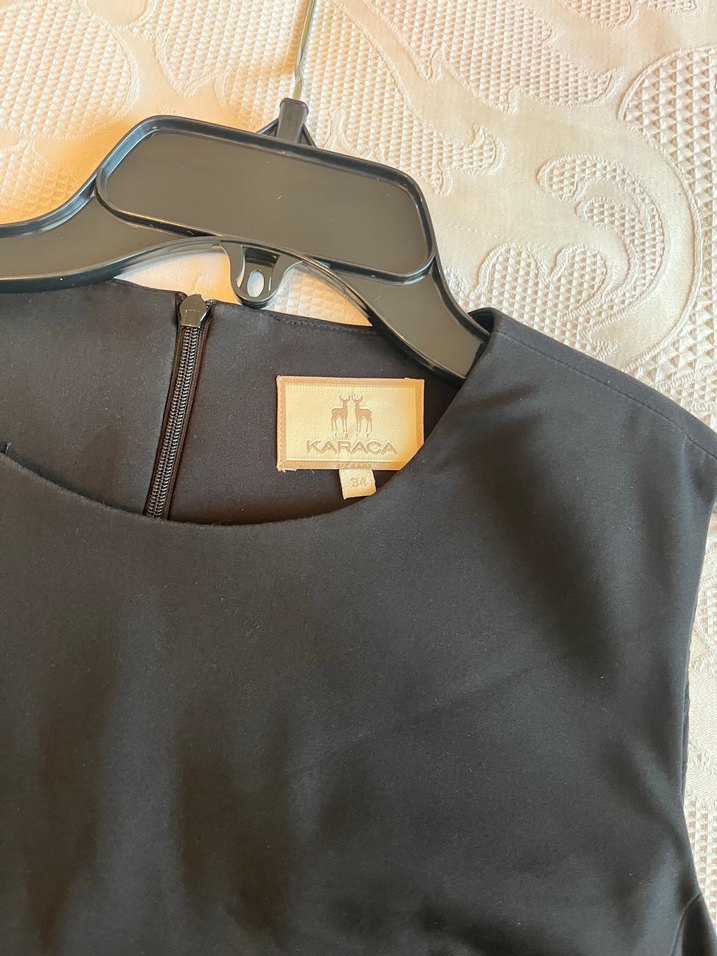 Siyah Kemerli Midi Ofis Elbisesi - Görsel 3