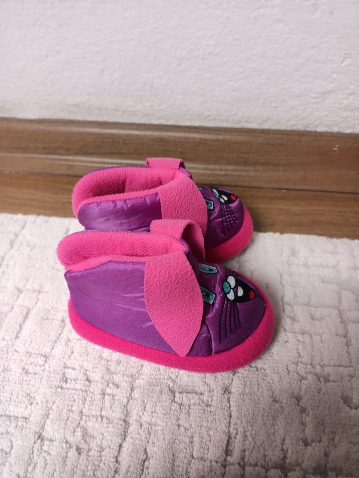 Kız Çocuk Mor Nakışlı Sıcak Panduf Velcro - Görsel 2