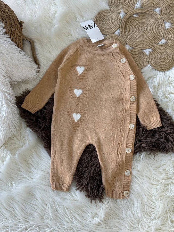 Örgü Kumaşlı Kahverengi Bebek Tulumu - Görsel 2