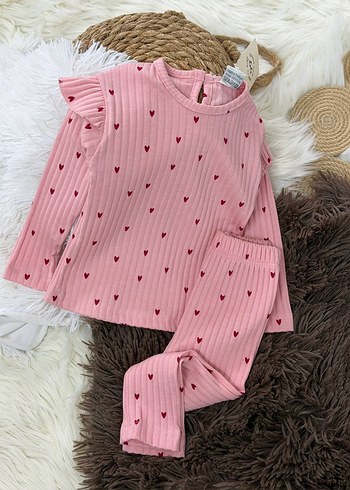 Pembe Fırfırlı Uzun Kollu Bebek Kız Takımı - Görsel 2