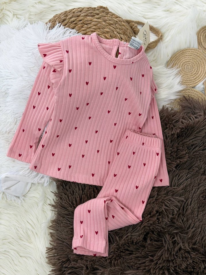 Pembe Fırfırlı Uzun Kollu Bebek Kız Takımı - Görsel 2