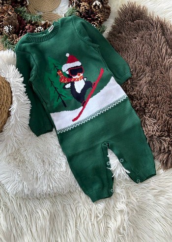 Nakışlı Yeşil Bebek Triko Tulumu - Görsel 2