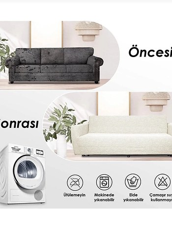 3lü bukle Jakarlı pamuk koltuk örtüsü - Görsel 7