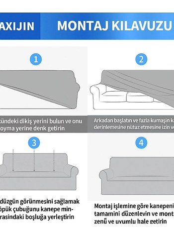 Gri Modern Düz Koltuk Kılıfı 3311 - Görsel 4