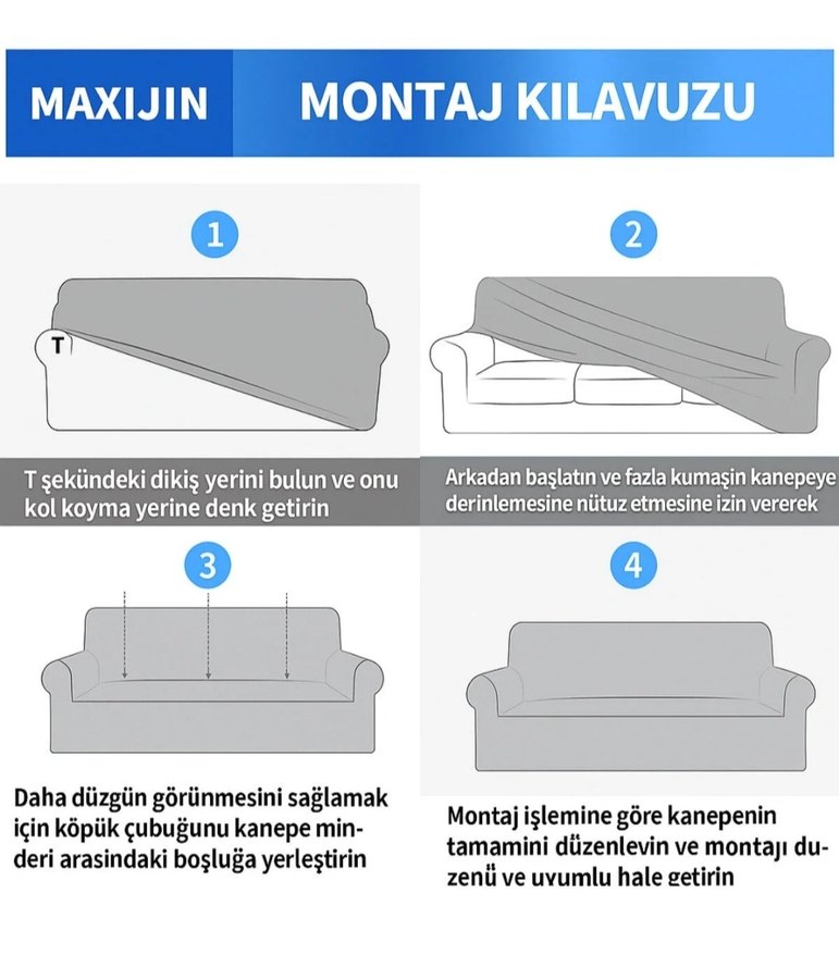 Gri Modern Düz Koltuk Kılıfı 3311 - Görsel 4