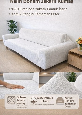 3lü bukle Jakarlı pamuk Modern Düz Desen Koltuk Örtüsü - Görsel 2