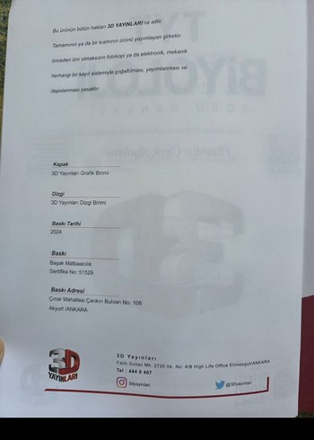 3D TYT Biyoloji Soru Bankası