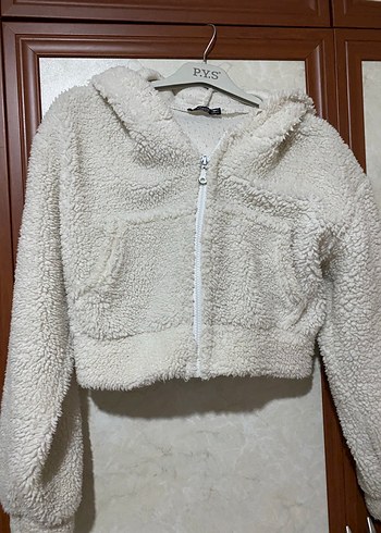 Beyaz Mini Kısa Peluş Kadın Ceket - Görsel 2