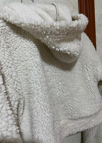 Beyaz Mini Kısa Peluş Kadın Ceket - Görsel 4