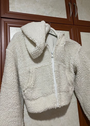 Beyaz Mini Kısa Peluş Kadın Ceket - Görsel 3