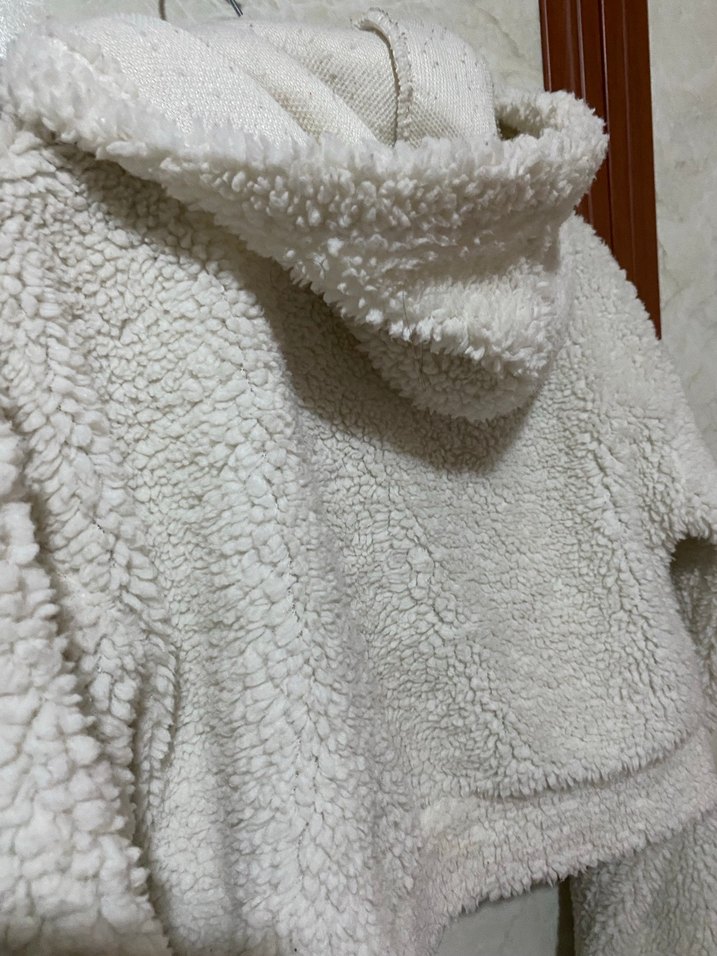 Beyaz Mini Kısa Peluş Kadın Ceket - Görsel 4