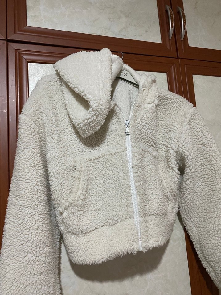 Beyaz Mini Kısa Peluş Kadın Ceket - Görsel 3