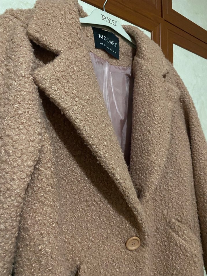 Düğmeli pembe Midi Kadın Kaban - Görsel 4